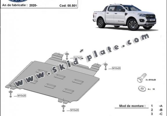 Steel gearbox skid plate for Ford Ranger