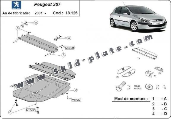 Steel skid plate for Peugeot 307