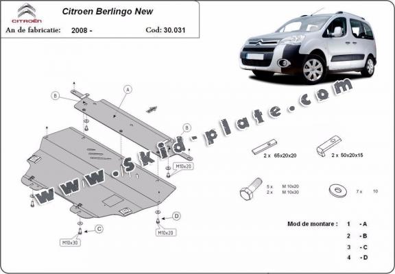 Steel skid plate for Citroen Berlingo