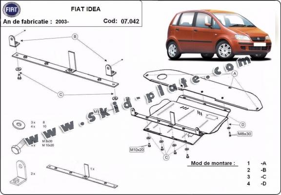 Steel skid plate for the protection of the engine, gearbox and differential for Fiat Idea