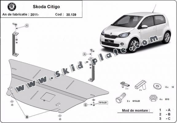 Steel skid plate for the protection of the engine and the gearbox for Skoda Citigo