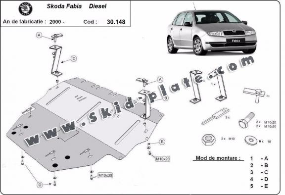 Steel skid plate for Skoda Fabia Diesel