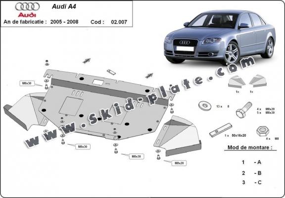 Steel skid plate for Audi A4 B7