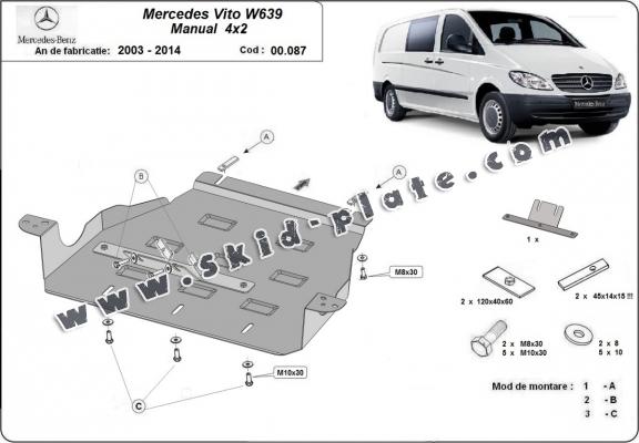 Steel gearbox skid plate for Mercedes Vito W639 - 2.2 D 4x2