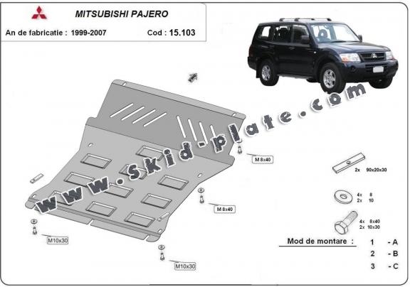 Steel skid plate for the protection of the engine and the radiator for Mitsubishi Pajero 3 (V60, V70) Vers. 2.0