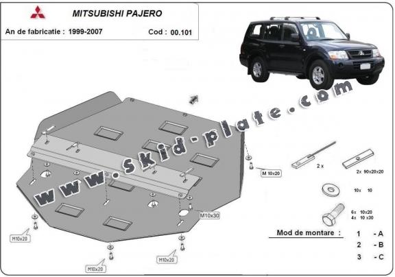 Steel gearbox skid plate for Mitsubishi Pajero 3 (V60, V70) Vers 2.0