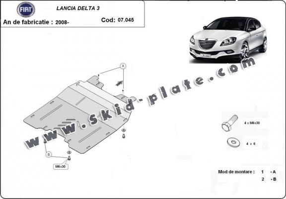 Steel skid plate for the protection of the engine and the gearbox for Lancia Delta 3