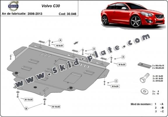 Steel skid plate for Volvo C30