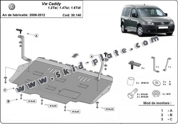 Steel skid plate for Volkswagen Caddy