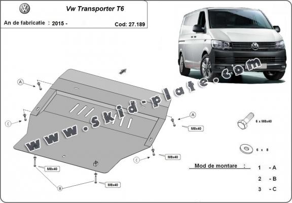 Steel skid plate for Volkswagen Transporter T6