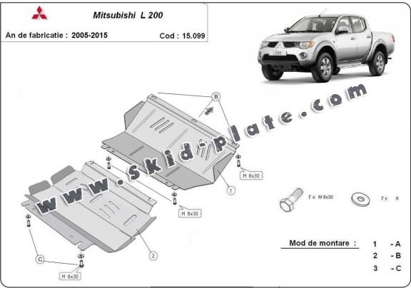 Steel skid plate for the protection of the engine and the radiator for Mitsubishi L 200