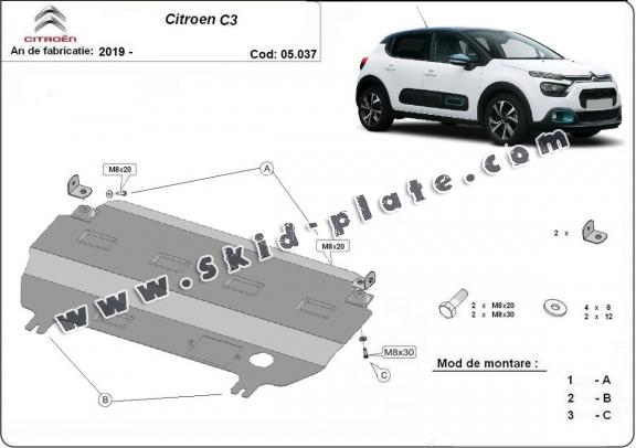 Steel skid plate for Citroen C3