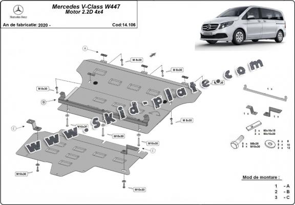 Steel skid plate for Mercedes V-Class W447, 2.2 D, 4x4