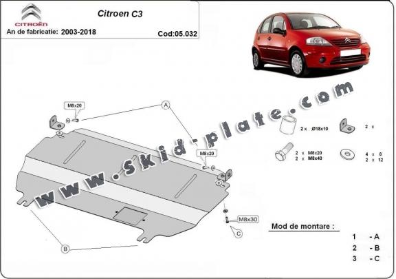 Steel skid plate for Citroen C3