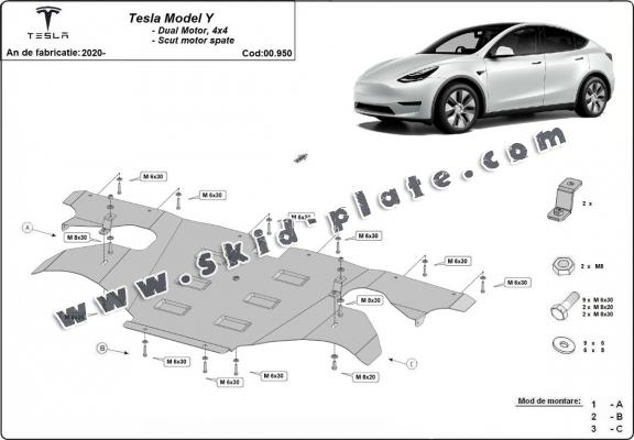 Rear electric motor skid plate for Tesla Model Y AWD